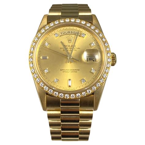 Rolex Yellow Gold Factory Diamonds President Day Date Wristwatch Ref