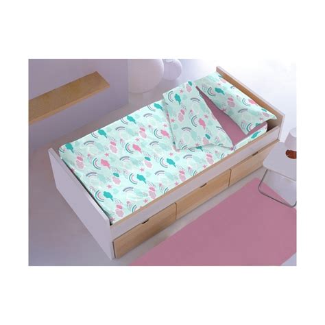 Saco nórdico con cremallera Iris turquesa y rosa cama Ikea de 70x160 cm