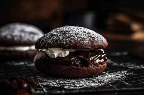 Premium Photo | A chocolate cookie with a cream filling and a chocolate filling.