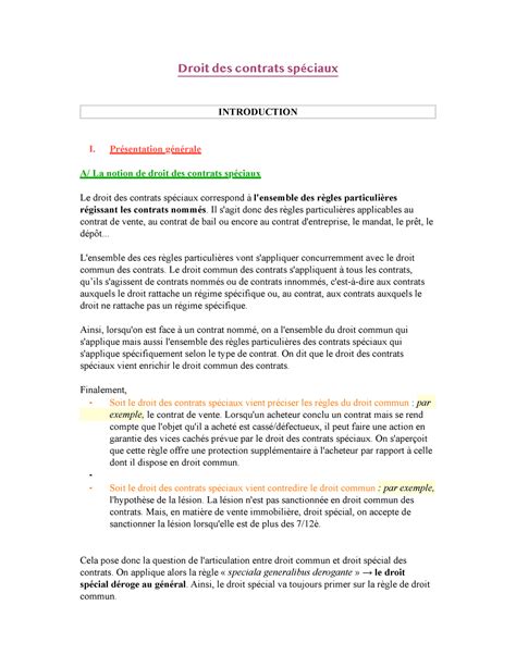 17 01 CS Notes de cours Droit des contrats spéciaux Droit des