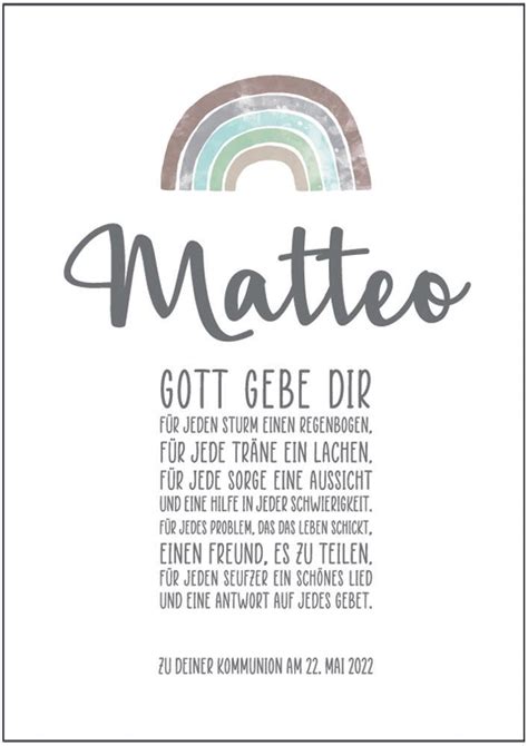 Personalisiertes Poster Mit Regenbogen Zur Taufe Oder Kommunion