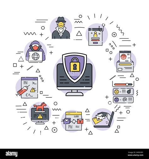 Cybercrime Web Banner Infographics With Linear Icons On White