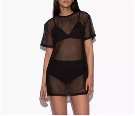 Tffr Women Bikini Fishnet Cover Ups Short Sleeve See Through Blouse Sheer Mesh Tops Walmart