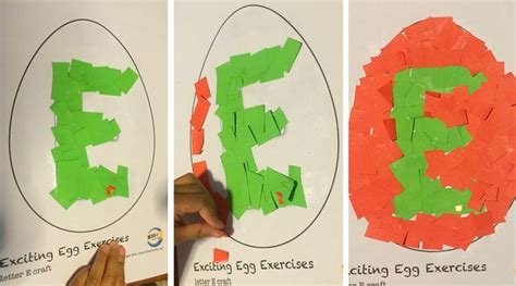 three different pictures of the letter e made out of construction paper