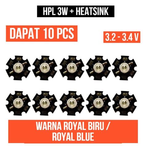 Jual Lampu HPL 3W Royal Blue Biru Heatsink High Power LED 3 Watt W 10