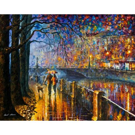 ALLEY BY THE RIVER - original oil painting on canvas by Leonid Afremov