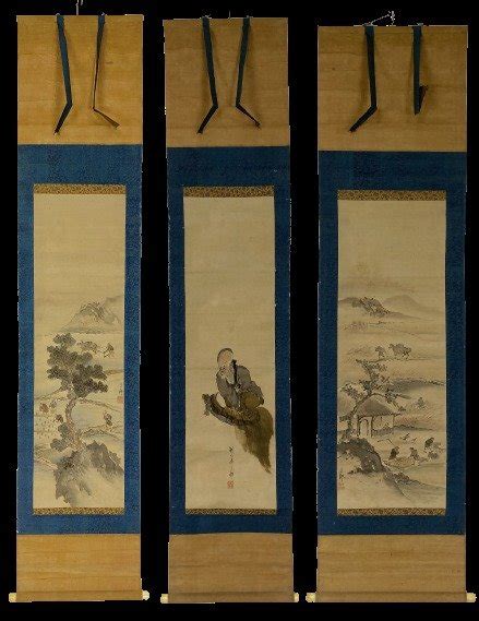 Set Of Three Hanging Scroll Paintings Bone Silk With Catawiki