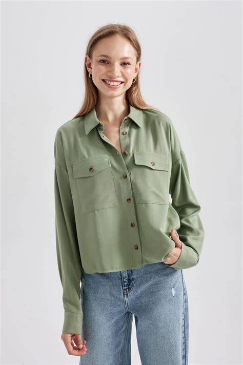 Khaki Damen Regular Fit Hemd Mit Reverskragen Defacto