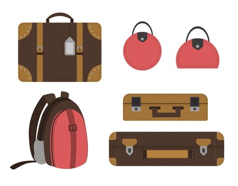 Vector Flat Set Of Traveler Suitcases Luggage Icons Collection Travel