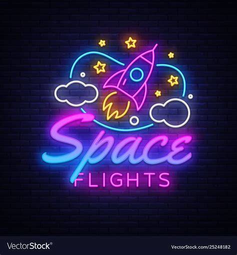 Space Flights Neon Text Space Neon Sign Royalty Free Vector