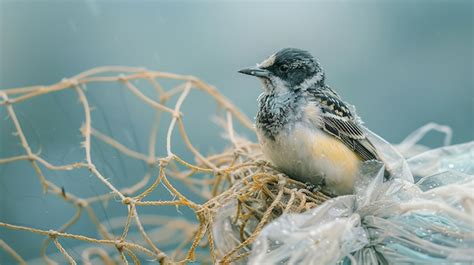 Premium Photo Portrait Of A Bird Stuck In A Fishing Net A Concept Of