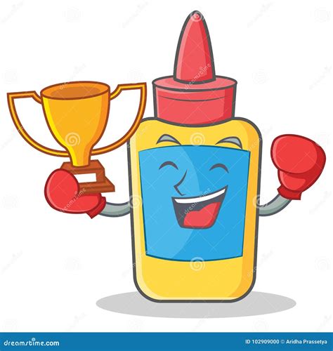 Boxing Winner Glue Bottle Character Cartoon Stock Vector Illustration