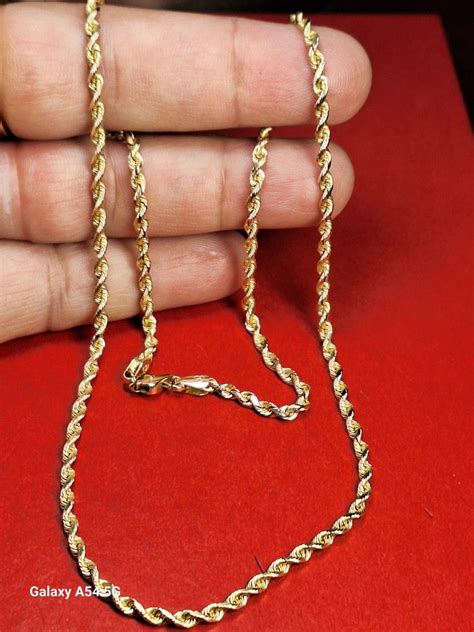 14k Yellow Gold 2 5mm Diamond Cut Rope Chain Necklace 20 For Sale In