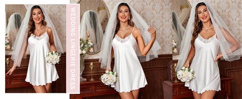 Ekouaer Sleepwear Sexy Lingerie Nightgown Lace Chemise Satin Slip Silk Negligee Nightie Bridal