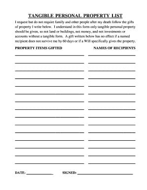 Tangible Personal Property List Fill And Sign Printable