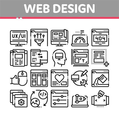 Conjunto de ícones de coleção de desenvolvimento de design web Vetor