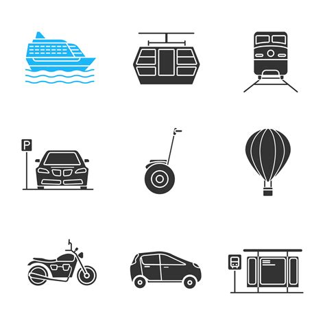 Public Transport Glyph Icons Set Silhouette Symbol Modes Of Transport