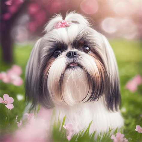 Cão shih tzu realista em fundo natural ao ar livre arrebatador Foto