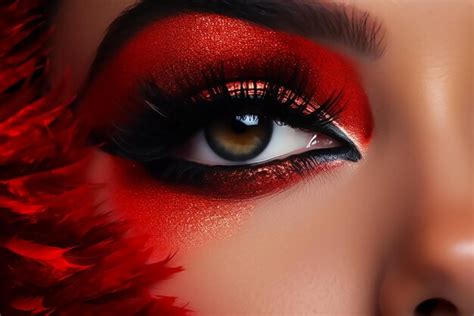 Premium AI Image | Closeup shoot of female model with bright red eye makeup