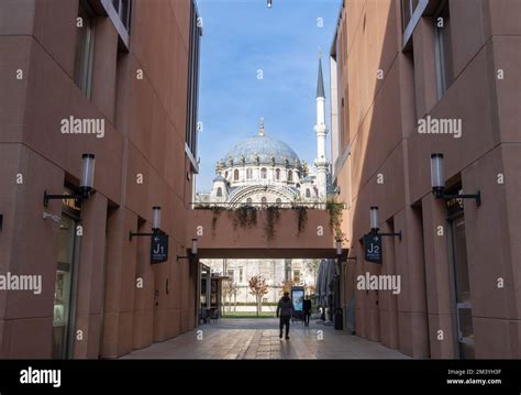 Mosque And Galataport With Sky In People Shopping In The Galataport