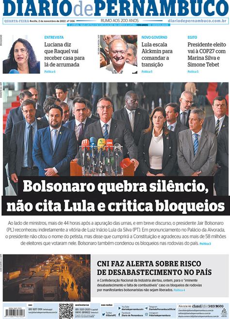 Capa Diario de Pernambuco Edição Quarta 2 de Novembro de 2022