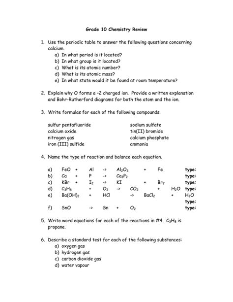 Grade 10 Science Chemistry