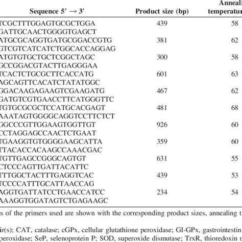 Primers Used For Reverse Transcription Polymerase Chain Reaction