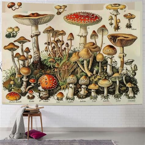 Fenyluxe Mushroom Tapestry Vintage Tapestry Illustrative Reference