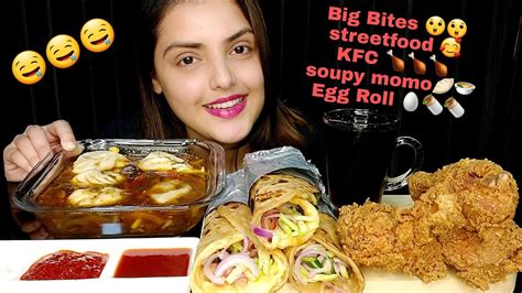 Eating Egg Roll Soupy Momo Kfc Eating Show Big Bites