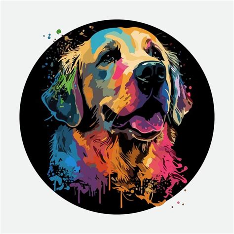 Golden Retriever Head Pop Art Illustration Cute Colorful Dog