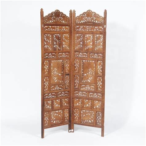 Lot Indian Profusely Carved And Reticulated Two Panel Teak Wood