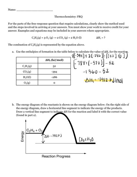 Thermochemistry FRQ W Answers Name