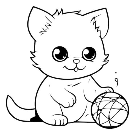 Un Lindo Gato De Dibujos Animados Jugando Con Una Bola De Hilo Vector