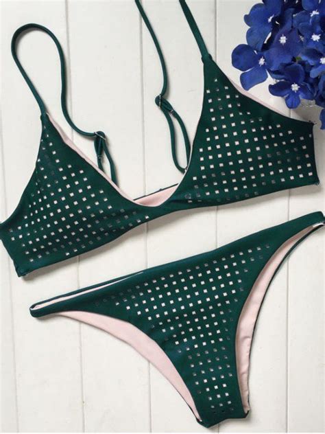 Spaghetti Straps Hollow Out Bikini Set Green S Spaghetti Strap