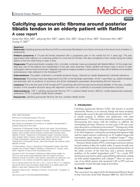 PDF Calcifying Aponeurotic Fibroma Around Posterior Tibialis Tendon