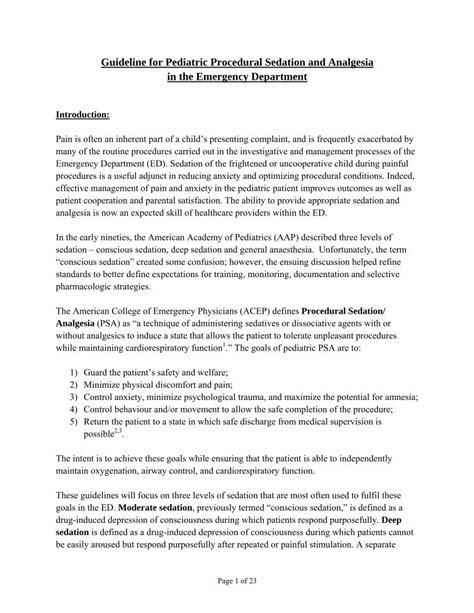 Pdf Guideline For Pediatric Procedural Sedation And Analgesia · Page 1 Of 23 Guideline For