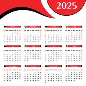 2025 Calendar With Black And Red Unique Design Vector, Calendar, 2025 ...