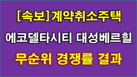 속보 에코델타시티 대성베르힐 17블록 계약취소주택 무순위 청약 경쟁률 나왔다 부산 아파트 부산 부동산 Youtube