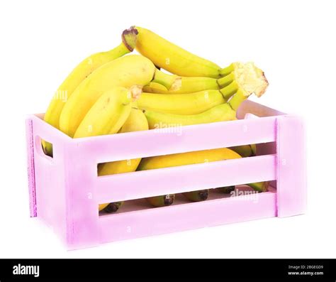 Bunch Of Mini Bananas In Wooden Box Isolated On White Stock Photo Alamy