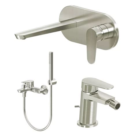 Set Miscelatore Lavabo A Muro Canna Cm Con Piastra E Bidet Con