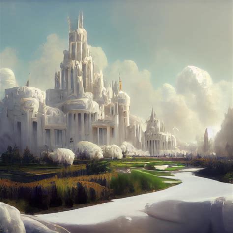 Fantasy White City Kingdom Sorround By Nature Midjourney