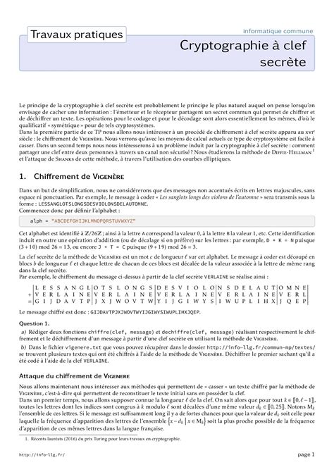 Cryptographie à clef secrète Enoncé AlloSchool