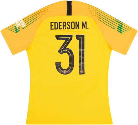 2018 19 Manchester City Match Issue CL GK Away S S Shirt Ederson M 31 XL