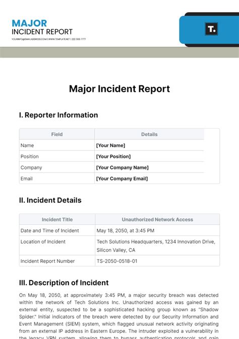 Free Major Incident Report Template to Edit Online