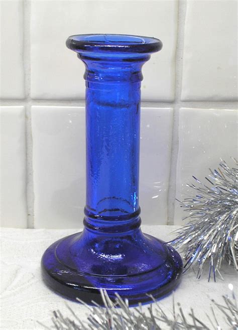 Cobalt Blue Glass Candle Stick Holder Vintage S Recycled Etsy