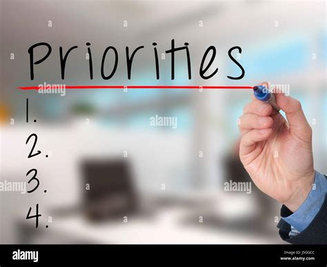 Business Man Hand Writing Priorities List With Marker Isolated On