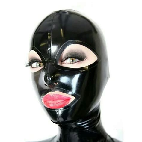 Latex Maske Handgemachte Schwarz Hauben Mit Offene Gro E Augen Und Mund