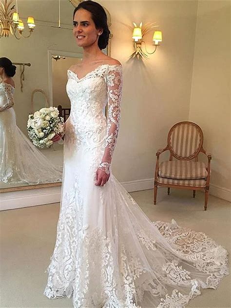 Discount Elegant White Sheer Long Sleeves Wedding Dresses 2017 New Full