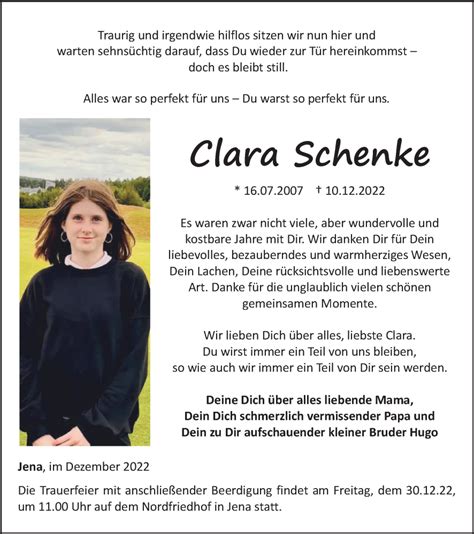 Traueranzeigen Von Clara Schenke Trauer In Thueringen De