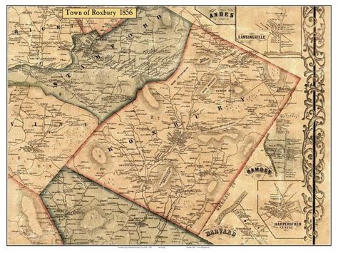 Roxbury 1856 Old Town Map With Homeowner Names New York Etsy